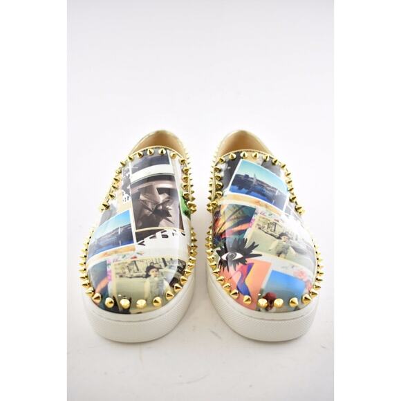 Christian Louboutin Pik Boat Patent Collage Black Gold Spike Flat Sneakers 41 - Picture 6 of 12